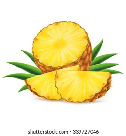 Ripe pineapple with leaf isolated on white background. Vector illustration for decorative poster or emblem natural product, farmers market. Perfect for packaging design of cosmetics and food.