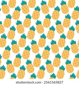 Ripe Pineapple with leaves Seamless pattern in trendy minimalism Summer tropical background texture