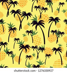 ripe pineapple palm tree pattern seamless beautiful with backgroun yellow templet eps 10