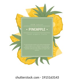 Ripe pineapple pieces. Sweet pineapple fruit vector hand drawn emblem design. Bright tasty tropical fruits. Juice or jam logo element.