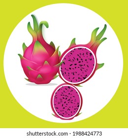 ripe pitahaya fruit with half isolated on white Dragon