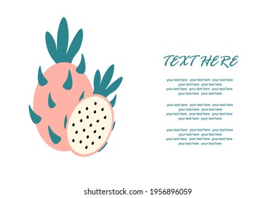A ripe pitahaya, with a slice in a cut on an isolated background for an inscription. Vector illustration. A healthy tropical fruit.