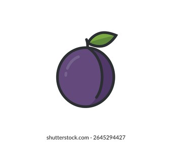 Ripe plum with leaf. Fresh organic sweet berry fruit. Isolated vector image