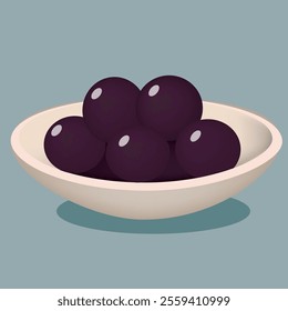 Ripe plums in ceramic plate. Vector illustration