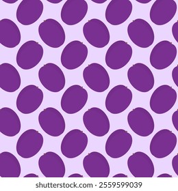 Ripe plums Seamless pattern in trendy purple shades. Healthy fruits eating cards background concept