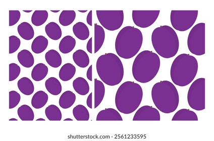 Ripe plums Seamless patterns in trendy minimalist. Healthy eating Background or wallpaper idea Set 2