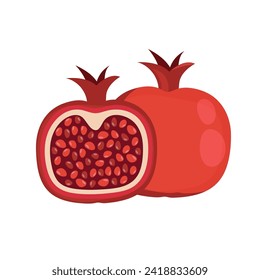 Ripe pomegranate and half pomegranate on a white background