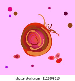 Ripe pomegranate and seeds on a pastel pink background. Abstract illustration, vector illustration for logo design, posters, posters, advertising, markets