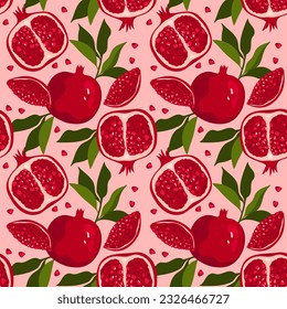 ripe pomegranates on a seamless background. cozy print for kitchen and home decor