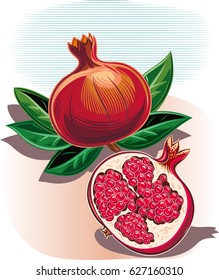 ripe pomegranates on a table