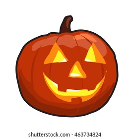 Ripe pumpkin with carved eyes and mouth. Attribute of the holiday of Halloween isolated on a white background. Vector cartoon close-up illustration.