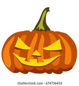 Ripe pumpkin with carved eyes and mouth. Attribute of the holiday of Halloween isolated on a white background. Vector cartoon close-up illustration.
