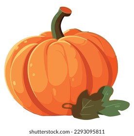 Ripe pumpkin design with a leaf over white