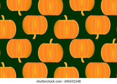Ripe pumpkin on a green background - vector pattern, Ripe orange pumpkins - vector illustration,
