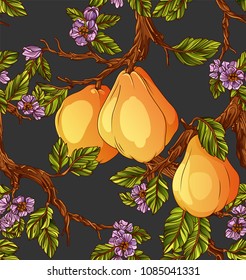 Ripe Quinces on the Branch Seamless Pattern