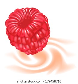 Ripe raspberry with milk cream texture on white background. Vector illustration.