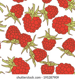 ripe raspberry seamless pettern  isolated on white background. Sketch, hand-drawn. Vector