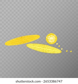 Espigas maduras de milho cru, milho vetorial, cor dourada, fundo transparente. Ilustração vetorial eps 10
