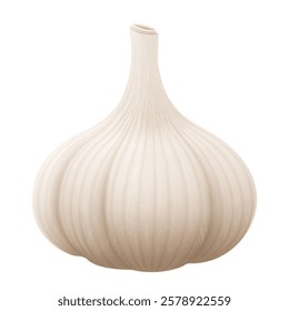 Ripe raw garlic seasoning vegetable. Whole isolated garlic head. Aromatic bulb with papery skin revealing plump cloves, with robust flavor. Realistic 3d vector illustration.