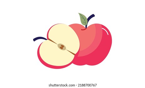 Ripe red apple fruit with apple half and green apple leaf isolated on white background. Apples and leaf with clipping path
