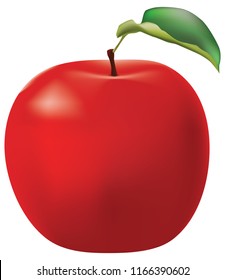Ripe red apple with a leaf. Vector illustration