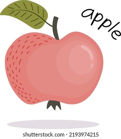 
Ripe red apple with leaves. Vector illustration on a white background in flat style.