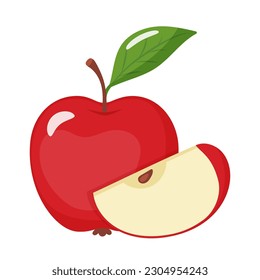 ripe red apple with a slice .vector
