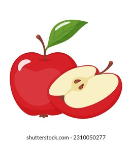 manzana roja madura con una rebanada .vector