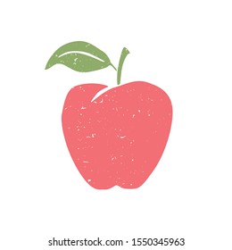 Ripe red apple symbol isolated on transparent background. Filled icon. Colorful pictogram original design. Can be used for infographics, identity or decoration. Vector hand drawn illustration