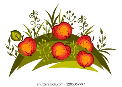 ripe red apples fallen on the grass