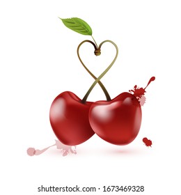 Cerezas rojas maduras. Vector 3D