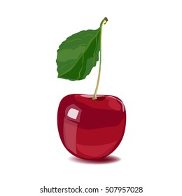 Ripe red cherries with leaves. Vector illustration