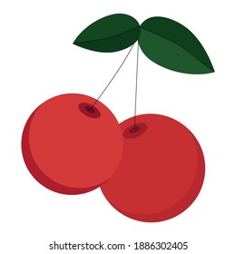 Fresas de cerezo rojas maduras con hojas. Vector. Ilustración