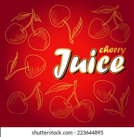 Ripe red cherry berries with leaves. Vector