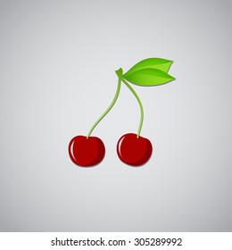 Ripe red cherry berries with leaves