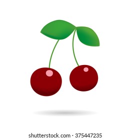 Ripe red cherry berries with leaves. Vector illustration of summer fruit. Eco food illustration