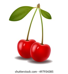 Ripe red cherry berries with leaves