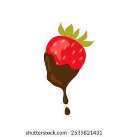 Fresas cubiertas de chocolate rojo maduro. Bayas maduras. Postre. Ilustración vectorial plana sobre fondo blanco.