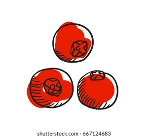 Ripe red cranberries hand drawn icon isolated on white background vector illustration. Northern ethnic culture element vector illustration.