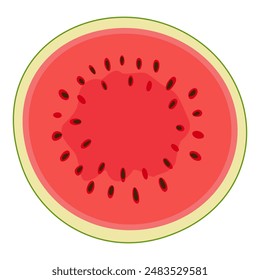 Ripe red cut watermelon top view. Hand drawn Trendy flat style isolated cut fruit organic natural dessert, healthy sweet red juicy Sliced melon summer fruit. Vector illustration
