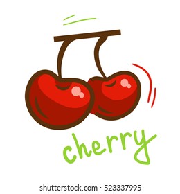 Ripe red fresh cherry berries. Vector Illustration.