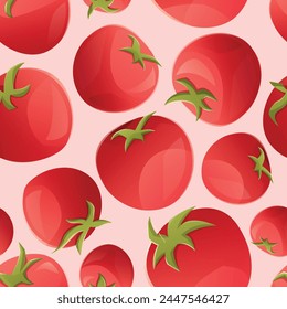 Tomate cherry natural rojo maduro. Vector de dibujos animados sin patrón vegetal.