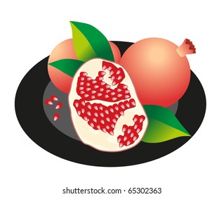 ripe red pomegranate on the plate