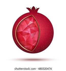 Ripe red pomegranate, vector illustration. Pomegranate icon as a jewish symbol of sweet life. Garnet fruit illustration.