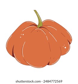 Ripe red pumpkin isolated on transparent background. Fall harvest gourds, halloween invitation. Healthy organic food concept. Vector autumn vegetable illustration in flat style.