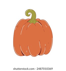 Ripe red pumpkin isolated on transparent background. Fall harvest gourds, halloween invitation. Healthy organic food concept. Vector autumn vegetable illustration in flat style.