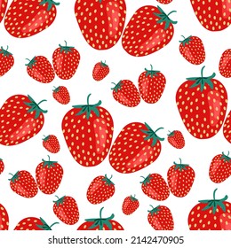 Ripe red strawberries seamless pattern. Vector illustration. Fruit print.