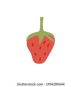 Ripe red strawberries vector flat illustration. Hand drawn fresh sweet berries isolated on white background. Organic seasonal edible fruit. Tasty juicy garden plant.
