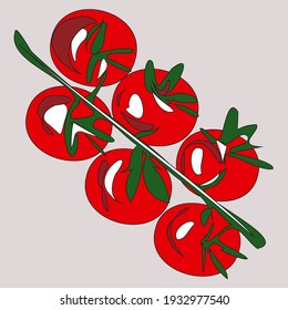 Ripe red tomatoes, cherry tomatoes. Vegetables. Veganism, vegetarianism, raw food diet, proper nutrition. Vector isolated objects.
