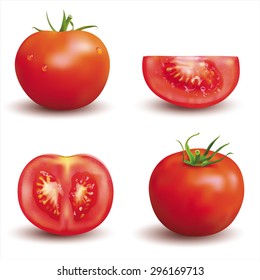 Ripe red tomatoes isolated on white. Vector set.